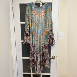 Umgee Teal Floral Print Wrap cardigan, size medium